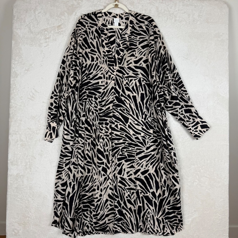 H&M Women XXL Black Cream Zebra Abstract Print Maxi Shirtdress Coverup Resort